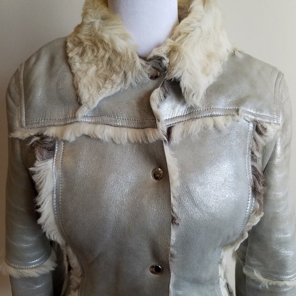 Dolce & Gabbana Italian Silver Leather Coat Jacket Size 24 / 38 - Picture 2 of 16